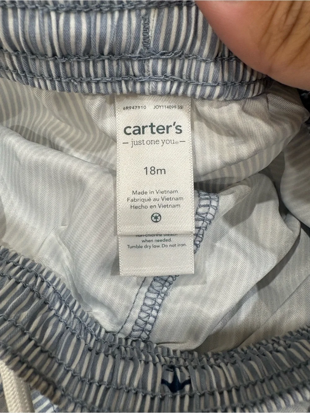 Carter's Light Blue Pinstripe Swim Shorts with Navy Anchors